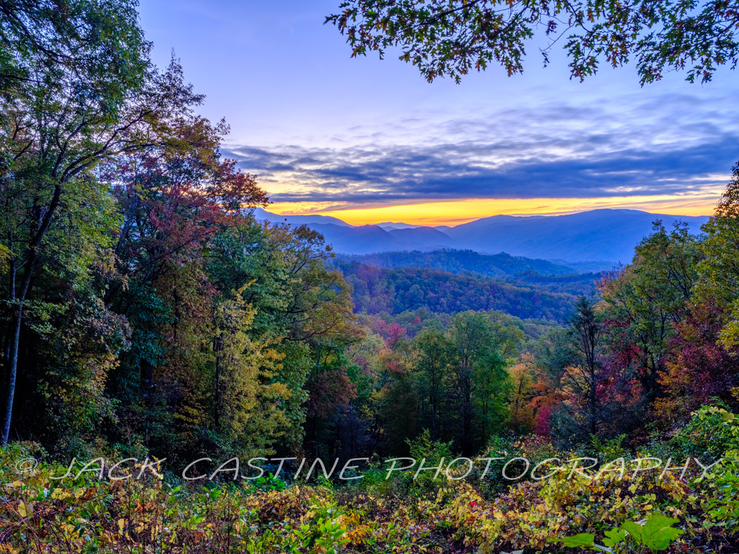  2021 11 01 - Sunset - Roaring Fork Interpretive Marker Overlook - Smoky Mountains NP, Tennessee web  